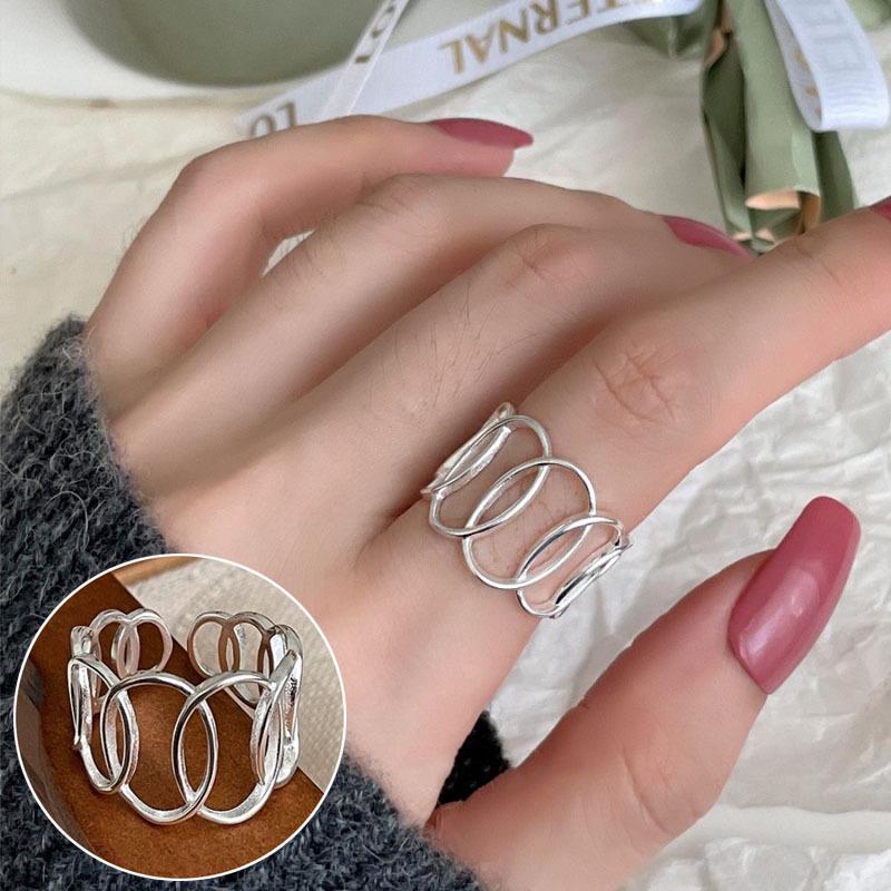 Geometric High-Polish Criss-Cross S925 Silver-Plated Open Ring - Women's Stackable Index Finger Jewelry
