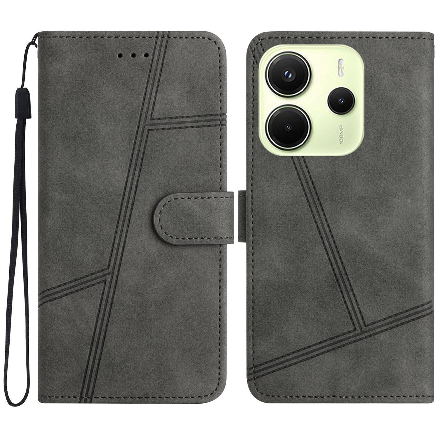 

Для Xiaomi Redmi Note 14 4G (163,25 мм) Чехол-книжка Кожаный Ретро Чехол для телефона с тиснением линий Grey