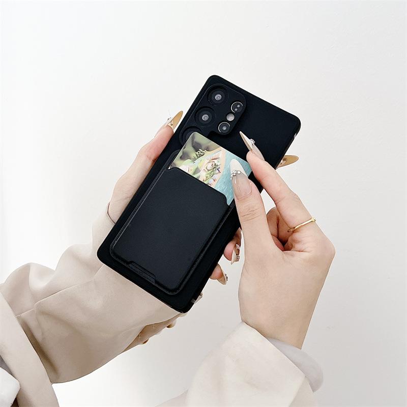 Luxury Solid Color Card Bag Wallet Holder Phone Case for Samsung Galaxy S25 S24 23 22 Ultra Plus FE A56 A72 Shockproof Cover