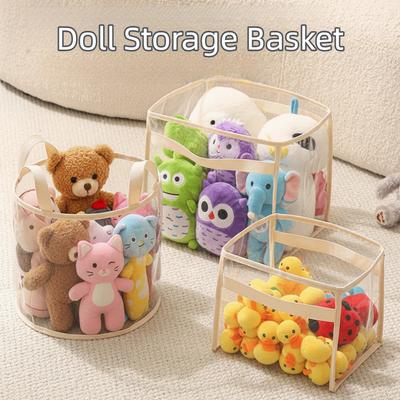 New PVC Doll Storage Basket with Handle Large-capacity Storage Bucket Space Saving Transparent Toys Storage Household Use