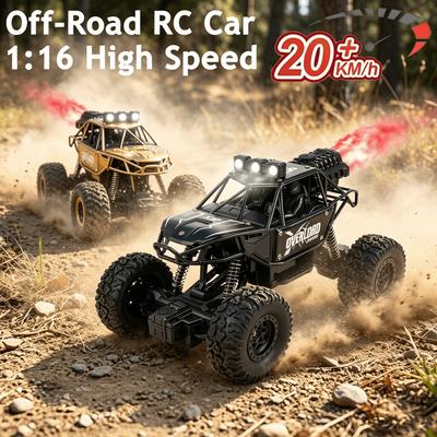 NOUVEAU Monster Truck RC 1:Voiture télécommandée à l'échelle 1:16, Coque en alliage 2,4 GHz, Vitesse 20 km/h, Voiture RC tout-terrain rapide, Phare LED, Jouet Cadeau pour enfant
