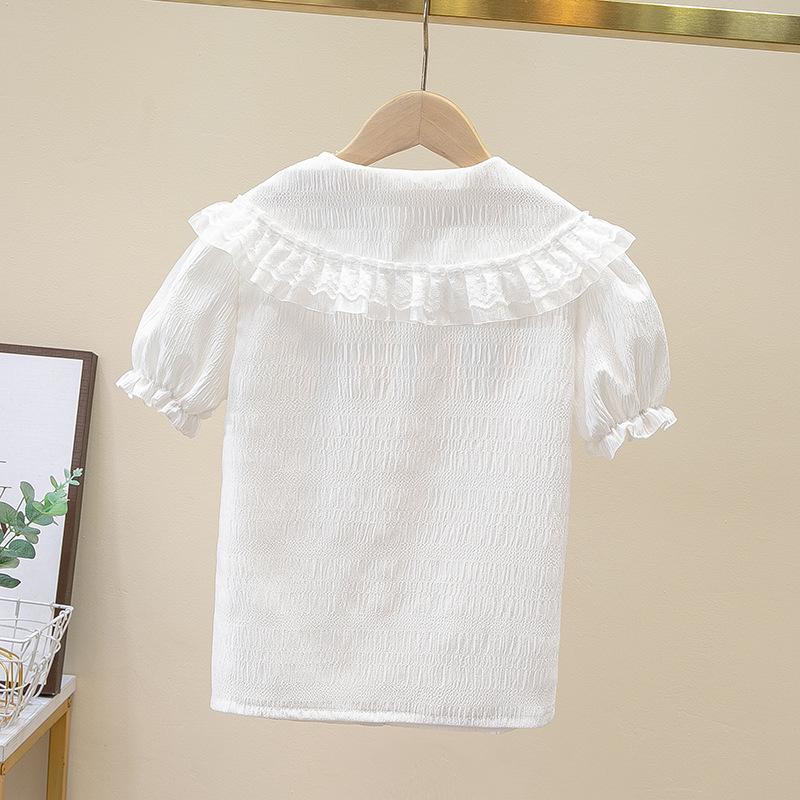 Girls' Short-Sleeve Summer Chiffon Shirt 2024 - White