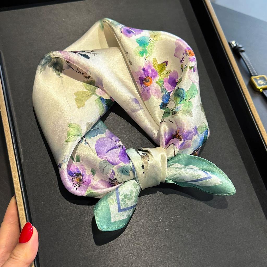 New 100% Natural Real Silk Scarf Women Bandana Square Scarves Wrap Kerchief Mulberry Fashion Luxury High Quality Hijab Sjaal