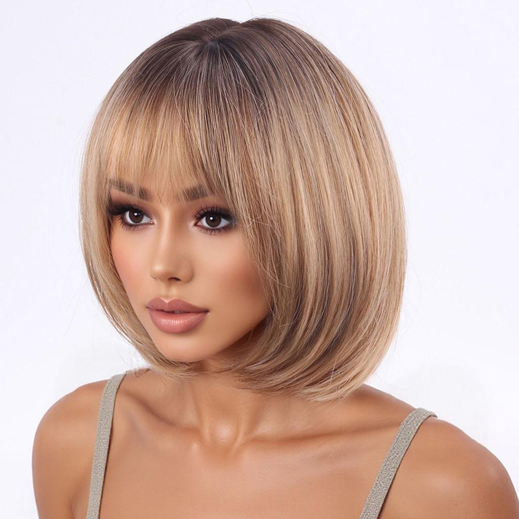 Light Brown Short Bob Wig: Stylish Full-Head Wig for Women