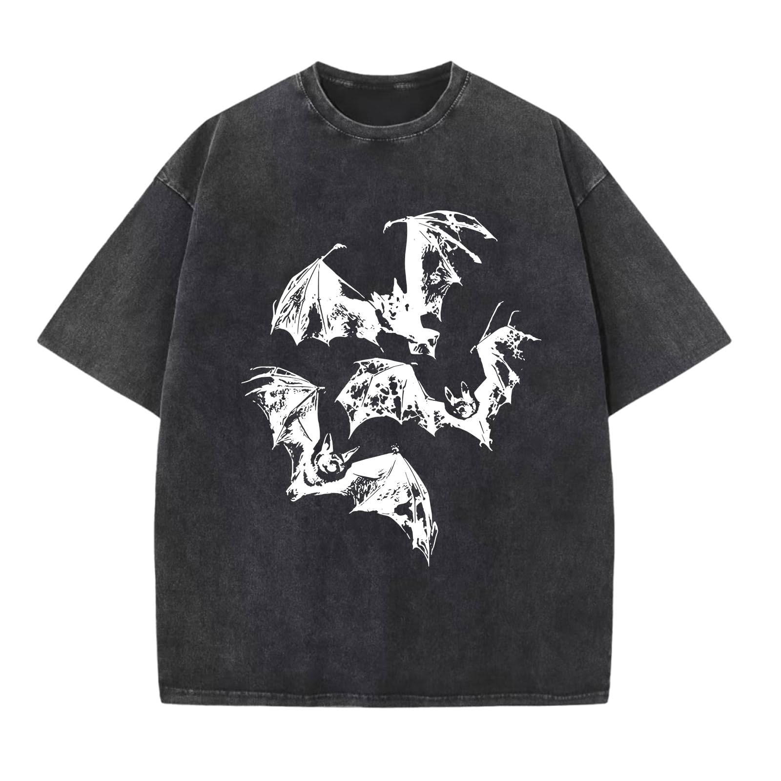 

Оверсайз мужские футболки с принтом Летучая мышь Винтажная рубашка Streetwear Хлопковая футболка с кислотной стиркой Свободные топы Y2k с коротким рукавом Small чёрный
