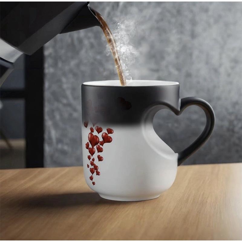 Heat Sensitive Color Changing Heart Handle Mug Strange Rare Mate Couple Valentine's Day Wedding Coffee Mug Cup Festival Gifts