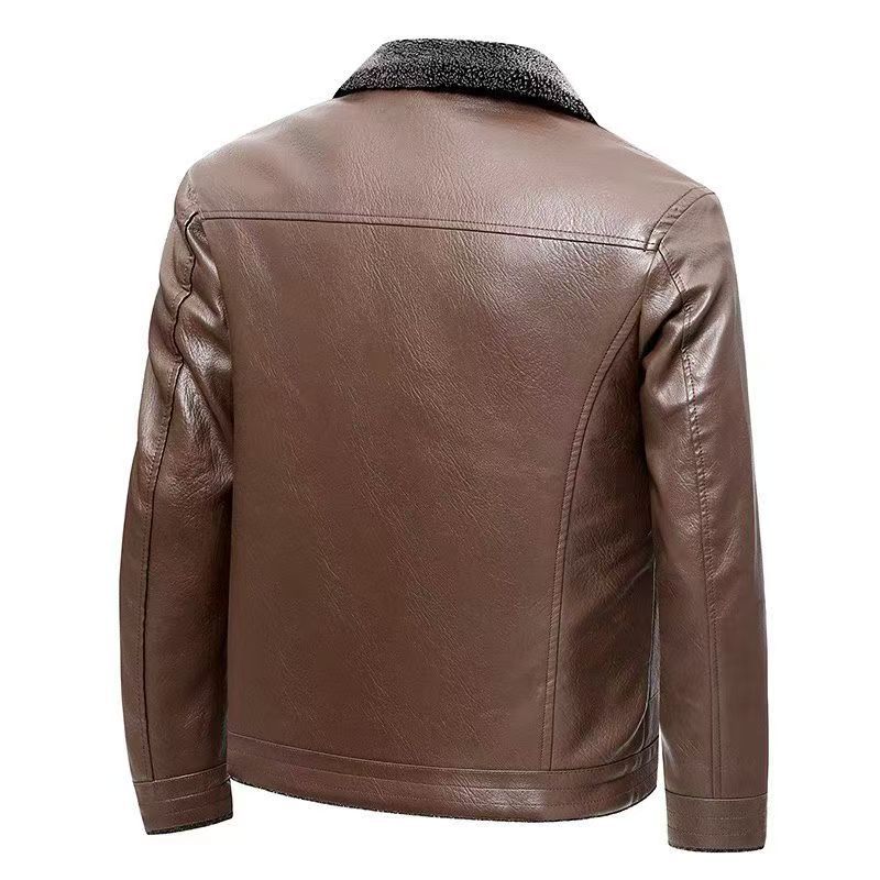 Men's Leather Jacket Casual Jacket Plus Large Size Fat Winter Fat Man Plus Velvet Middle-aged and Elderly Daddy's Fur Collar Jacket