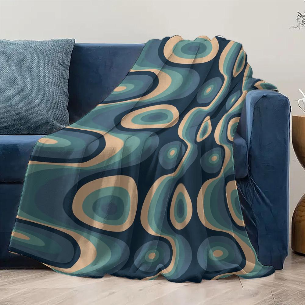 Geometric Wave Pattern Fleece Blanket Retro 70s Style Throw Sofa Bed Cover for Women Men Kids Gift