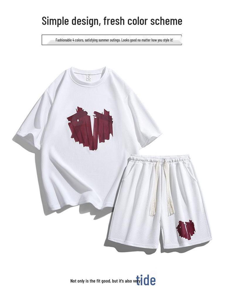2026 Summer Printed Loose Two-Piece Short Sleeve and Shorts Set