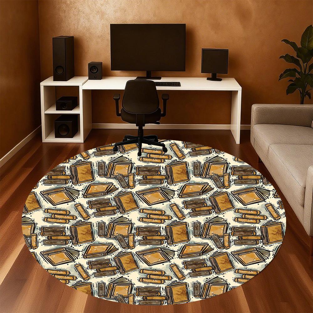 1pc books pattern Round Chair mat Area Rug - Non-Slip, Floor Mat for Office, Bedroom, and Indoor Decor -1002206