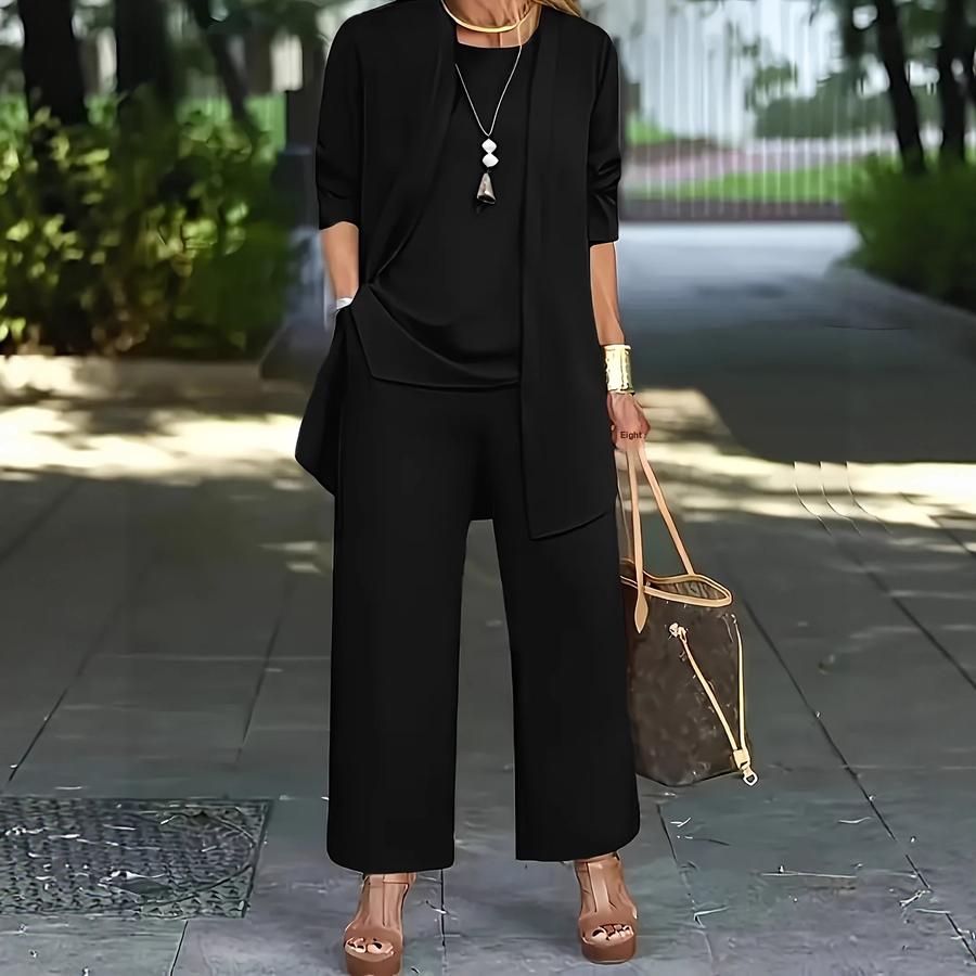 Women's Autumn Winter Casual Workwear Pants Long Sleeve Cardigan Jacket Camisole Set