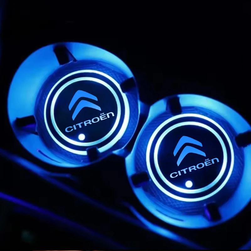2Pcs LED Car Luminous Color Changing Cup Holder Coaster For Citroen C4 C3 C5 C1 C2 C6 C4L DS3 DS4 Berlingo Picasso Saxo Jumper