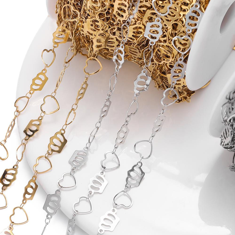 1m Stainless Steel Hollow Crown And Heart Link Chains for Handmade DIY Waist Chain Necklace Bracelet Jewelry Making Chain