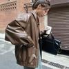 Hong Kong Style Brown Leather Jacket Women's Autumn Loose American Retro Fashion Foreign Style Locomotive Jacket New
