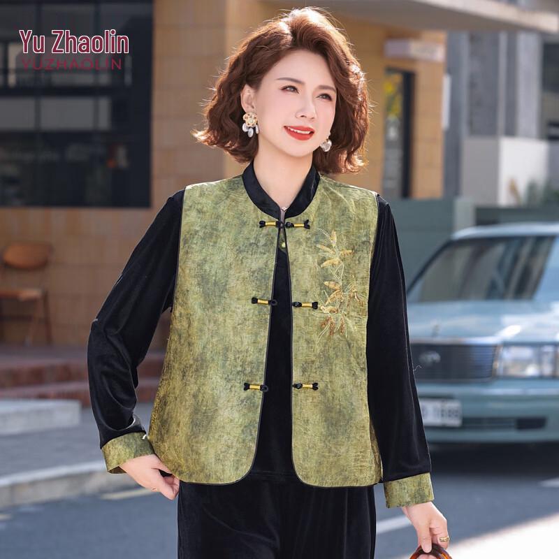 YUZHAOLIN New Chinese Style Gold Velvet Vest Set for Moms 3XL