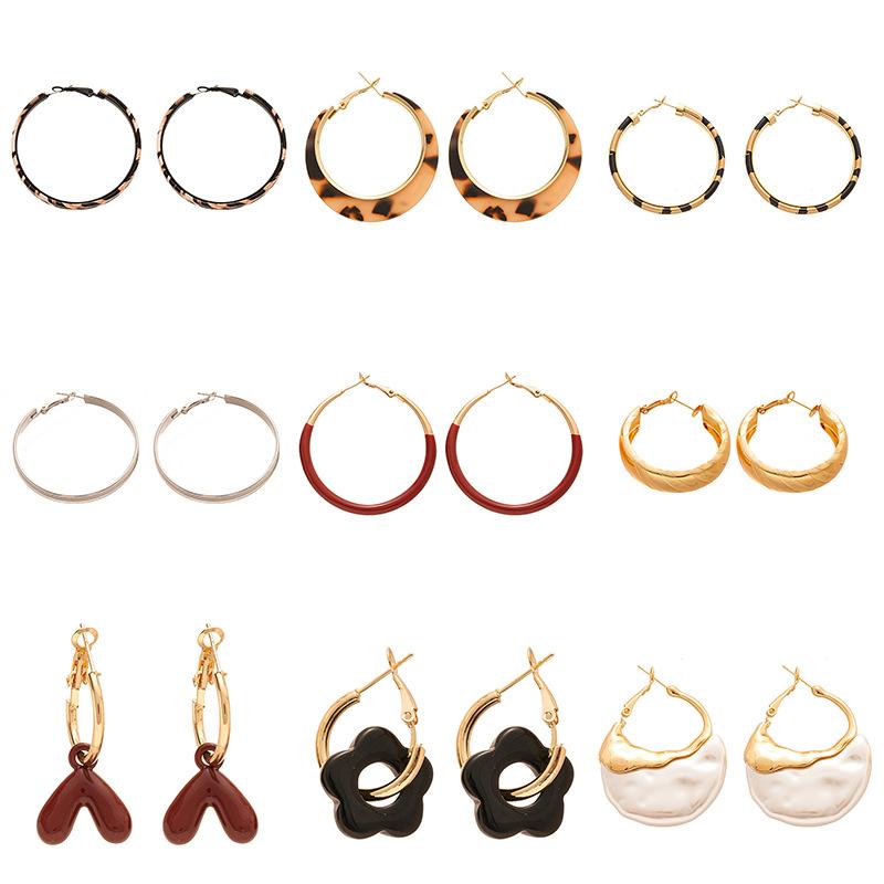 Autumn and Winter Simple Leather Geometric Circle Silver Needle Earrings Leopard Geometric Premium Earrings