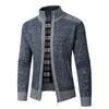 Autumn Winter New Style Men Stand Collar Color Block Outer Wear Cardigan Fleece Lined Thick Warm Knit Coat
