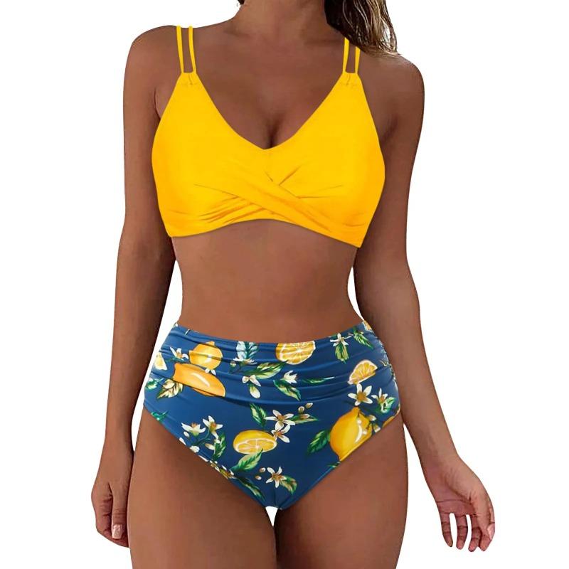 Women's Floral Print V Neck High Waisted Two Piece Swimsuit