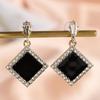 Black Enamel Rhombus Pendants Dangle Earrings for Women Rhinestone Side Square Geometric Statement Female Boho Ear Jewelry