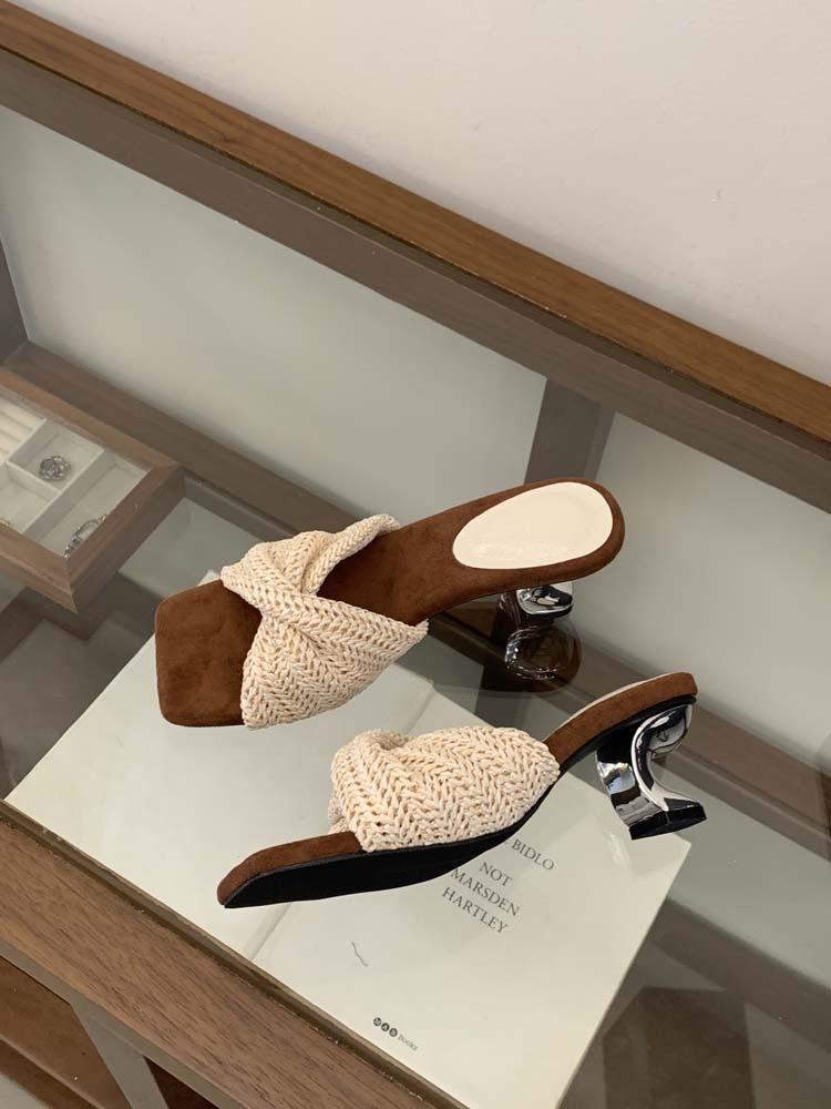 

Sheepskin Version Woven Slope Heel Roman Sandals Women S Design Sense Holiday Style Beach Thick Bottom Cool Slippers Women S Summer Wear 40 абрикосовий