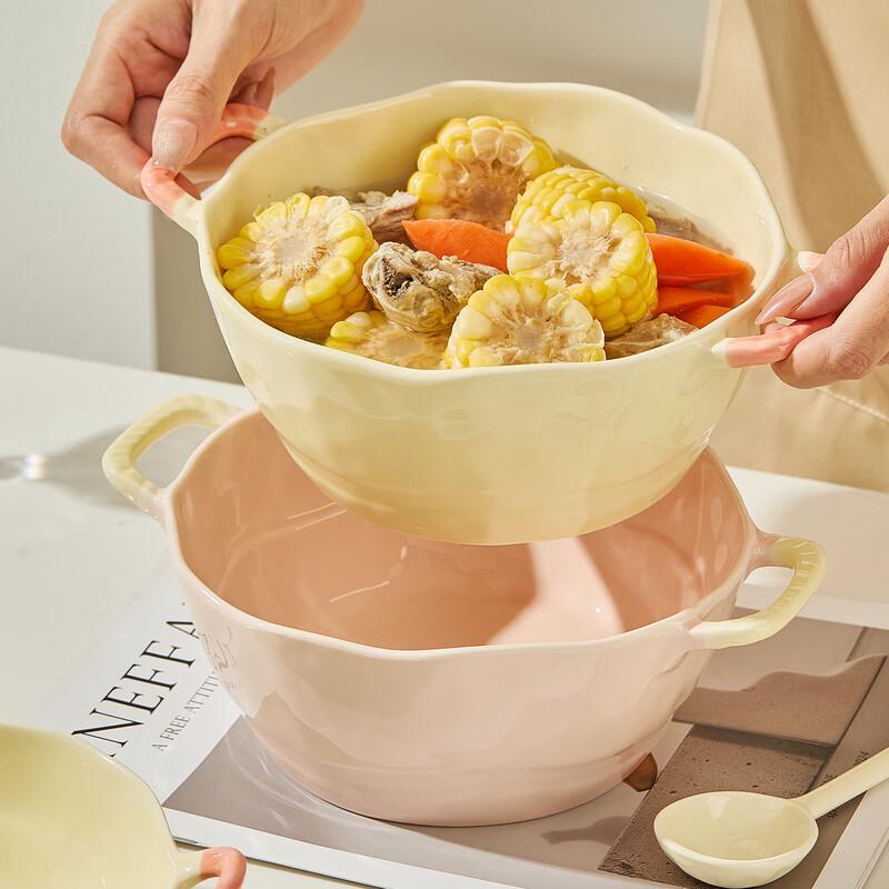 Керамическая двойная миска для лапши TREEJACK, кремовый стиль