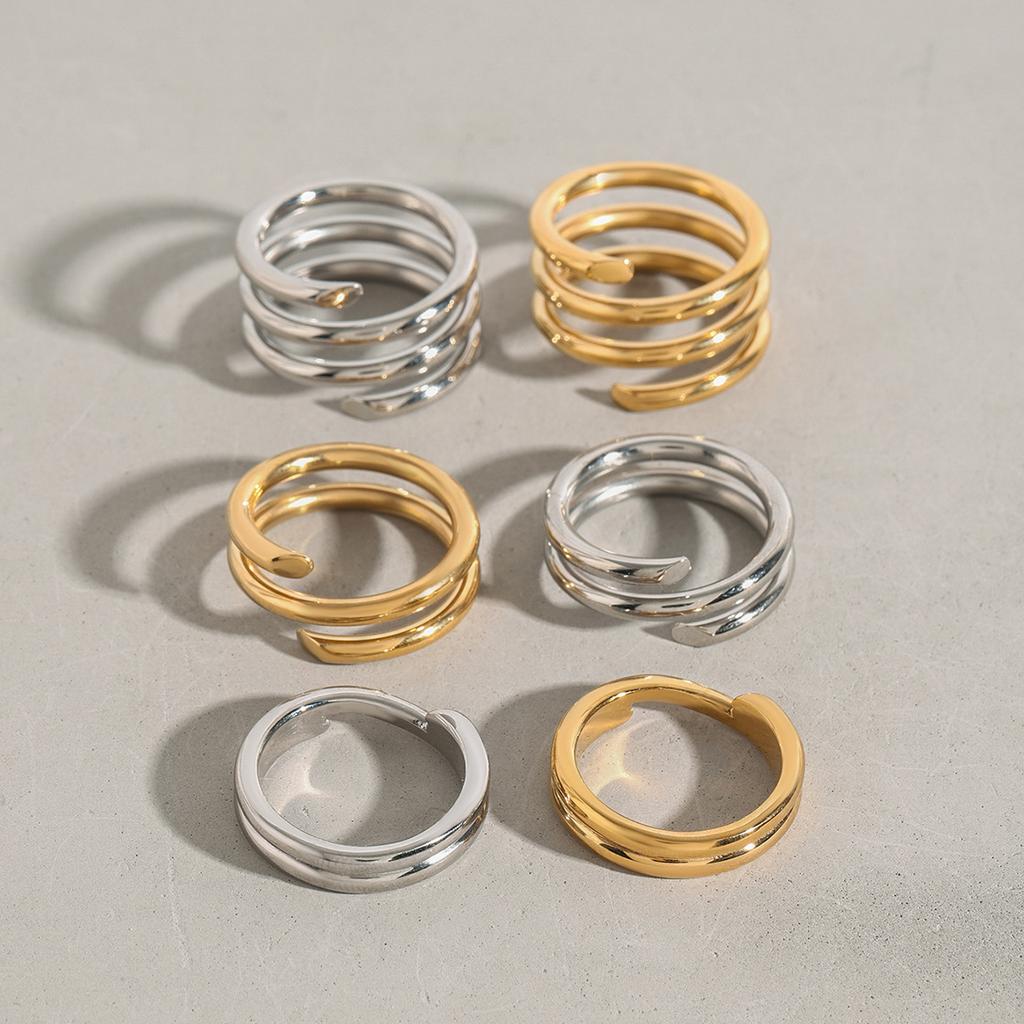 Yori Modern Minimalist Smooth Stainless Steel Plain Ring Metal Stylish Statement Gold Plated Jewelry Waterproof