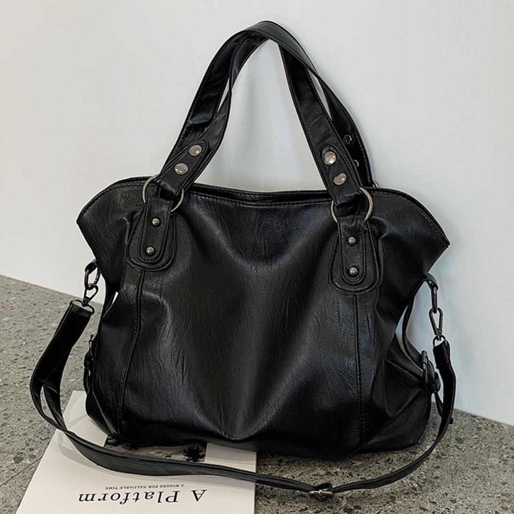 Women Shoulder Bag Big Size PU Leather Hobos Crossbody Bag Casual Retro Solid Color Soft Female Travel Shopper Mommy Tote Bag