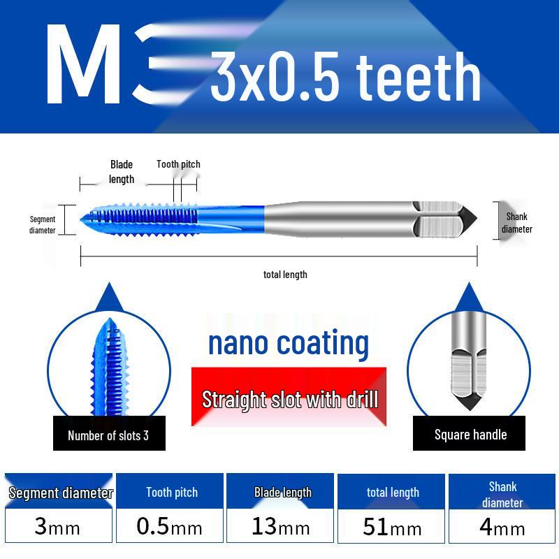 

Cobalt Blue Nano-Coated Stainless Steel Spiral Tap Drill Bit Set M2-M8