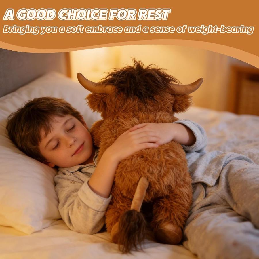 Peluche Vache des Highlands Lestée 1,9 kg Grande 55 cm Oreiller Peluche Bétail conçu pour Adultes Cadeau de Noël Anniversaire Doux Wa