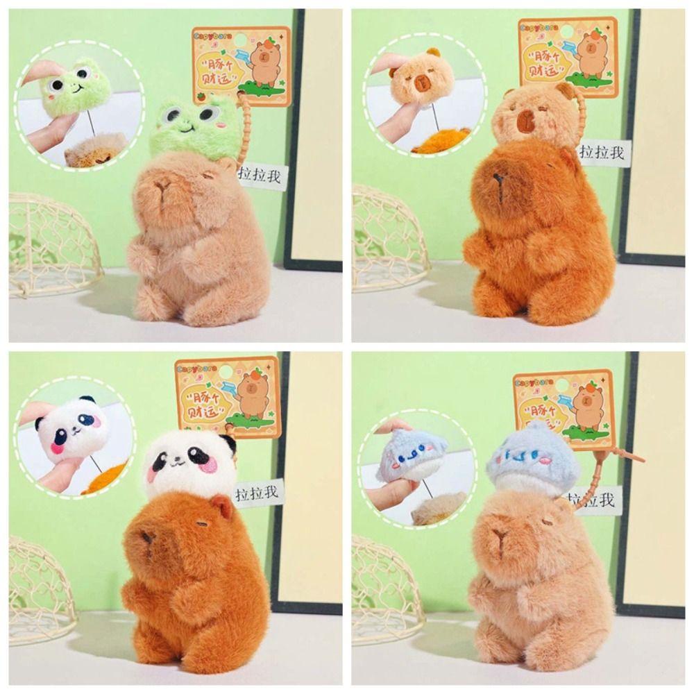 Soft Pulling Rope Capybara Dolls Key Ring Cartoon Capybara Keychain  Car Key Accessories