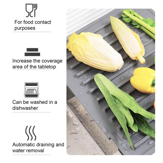 Sink Drain Mat Non-Slip Surface Large Size Thick Silicone Heat Resistant Flexible Cutlery Holder with Slope Drainage Design