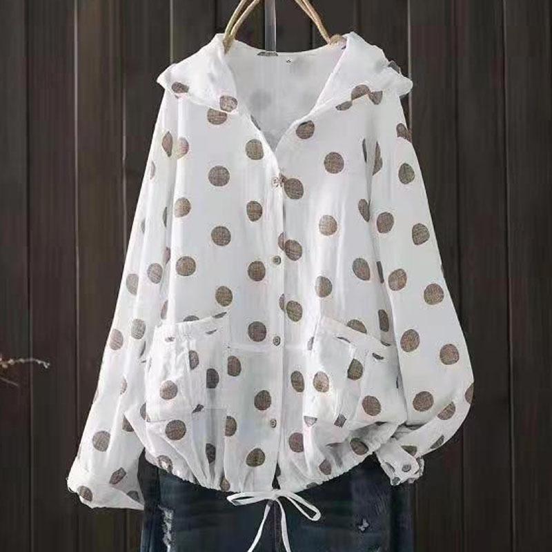 

Весенне-летняя свободная большого размера двухслойная хлопковая пряжа с капюшоном, кардиган на шнуровке с длинными рукавами, тонкая куртка, женская одежда One size белый