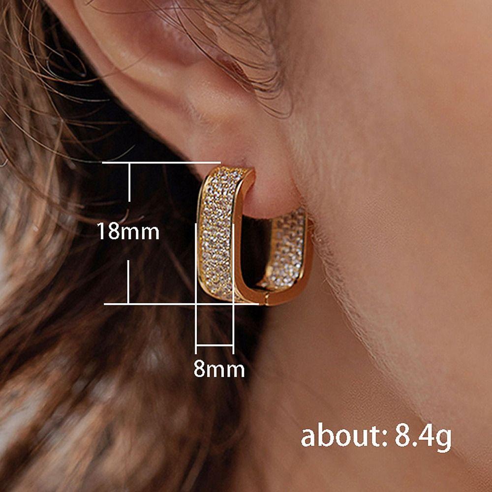 Elegant Geometric Square Earrings Luxury Full-Paved Zinc Alloy Ear Hoops for Women
