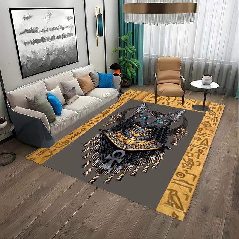 Ancient Egypt Egyptian God Egyptian Cat Anubis Carpet for Living Room Bedroom Sofa Doormat Floor Tapete Anti-slip Decor Alfombra