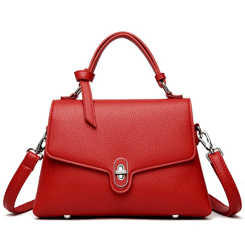 Women New Solid Color PU Leather Handbag Fashion Lock Design Large Capacity Shoulder Bag Lady Brand Crossbody Tote Messenger Bag