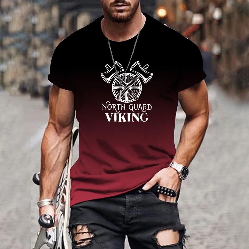 

Футболка в стилі літньої моди. Футболка з графічним принтом «Вікінг» для чоловічого одягу. Повсякденна футболка «Harajuku» з круглим вирізом. XXL