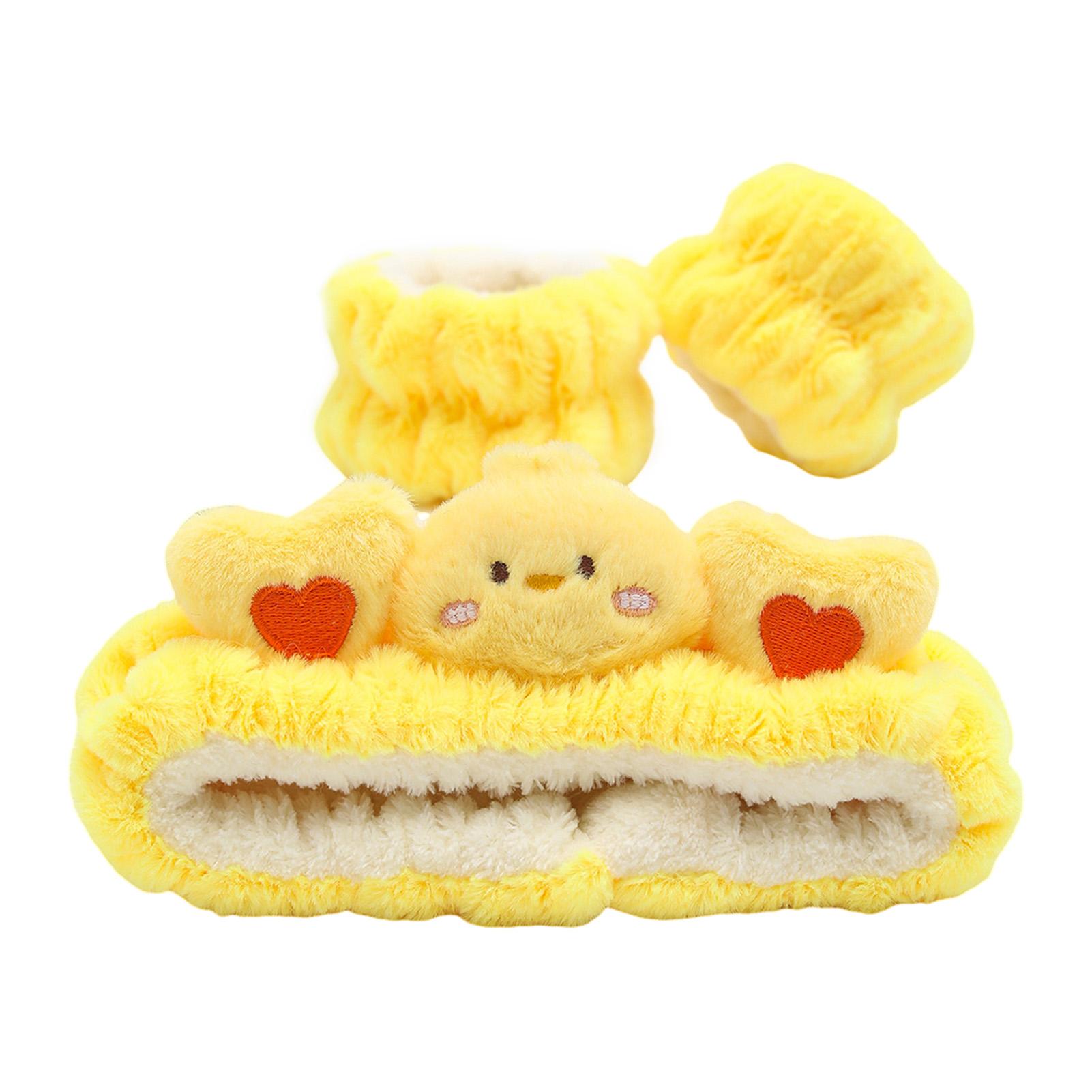 Plush Bear Decor Headband Wristbands Yellow Chick Face Washing Wear Hairbands Wristbands Suitable for Women and Men