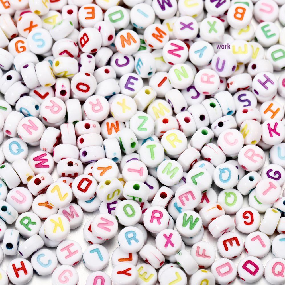 White Background Acrylic Alphabet Beads: Round Plastic Beads for Bracelet Making, 26 Individual Letter "D".