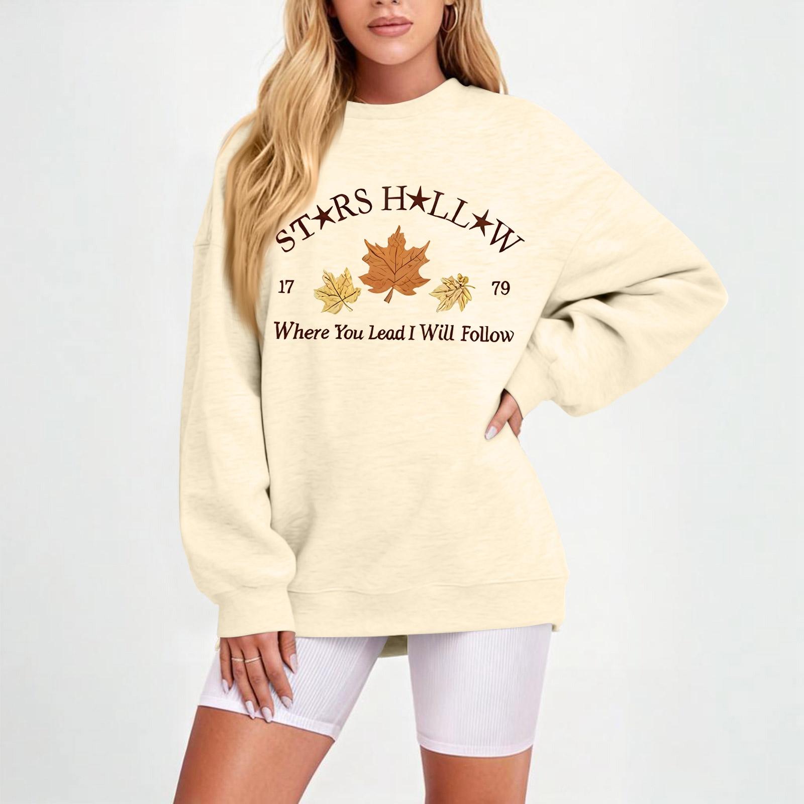 

Women s Fashion Casual Sports Shirt Maple Leaf Print Neck Pullover Sweatshirt Top S