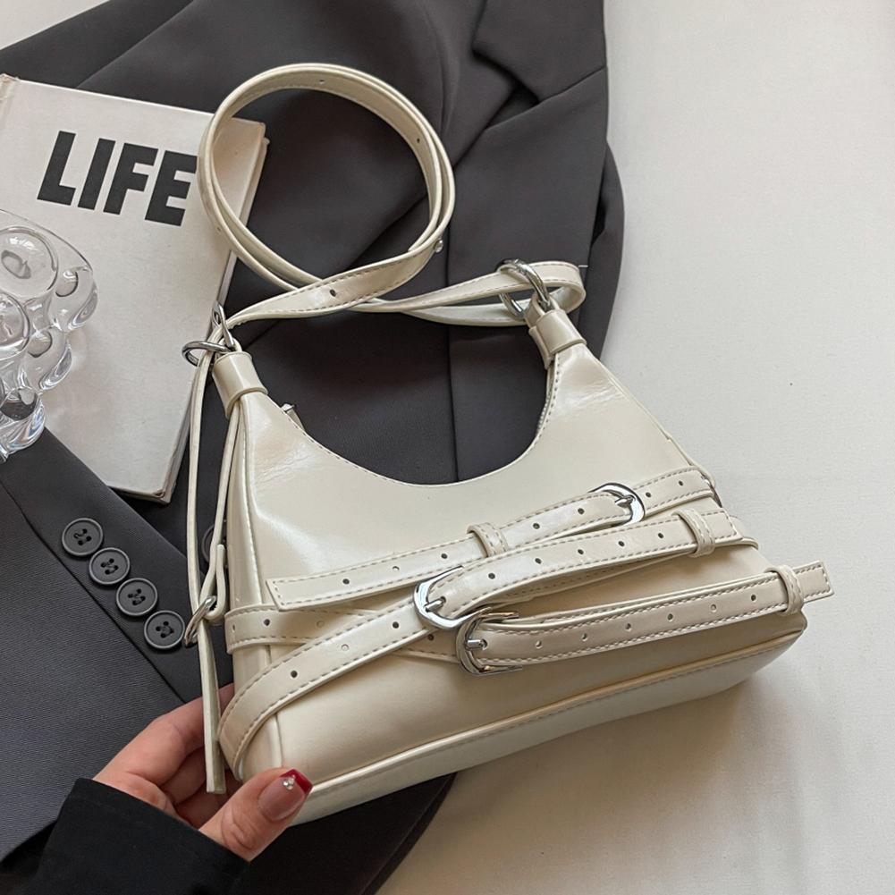 Women PU Fashion Shoulder Bag Adjustable Strap Simple Satchel Bag (White)