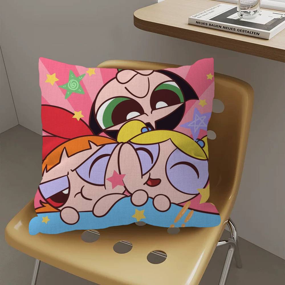 Kawaii P-Powerpuff Anime G-Girls Pillow Cover Sofa Cushion Cover Home Room Decoration Children Gift