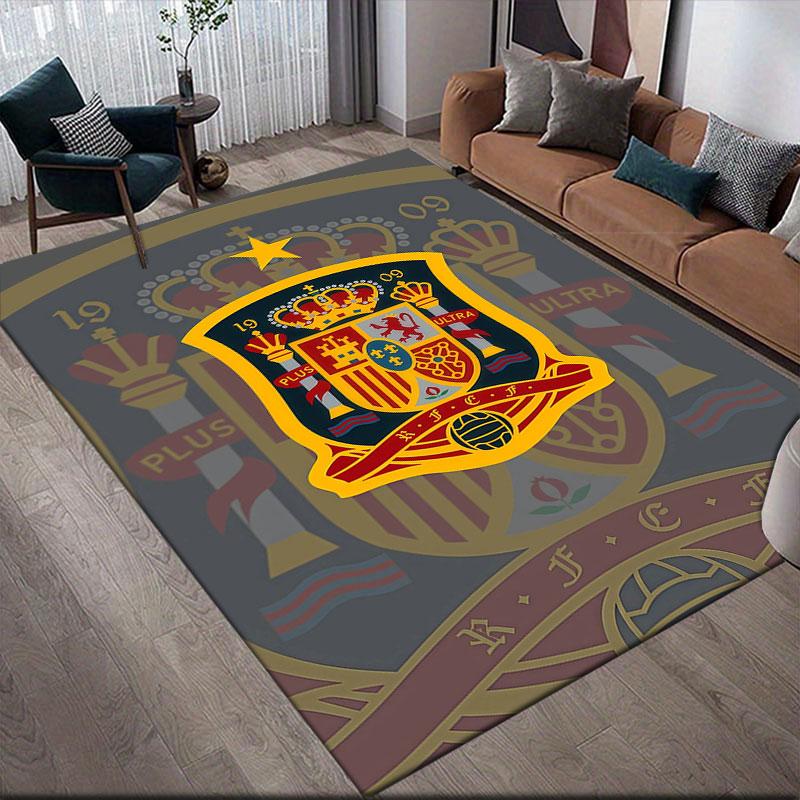 Spain National Football Team Flannel Printed Carpet, Home Sofa Decoration for Living Room & Bedroom, Non‑Slip Play Flannel Floor Mat for Game Room