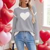 Damen Rundhals Langarm Strickpullover mit Herzmuster Lockerer Schnitt Lässiger Pullover Top