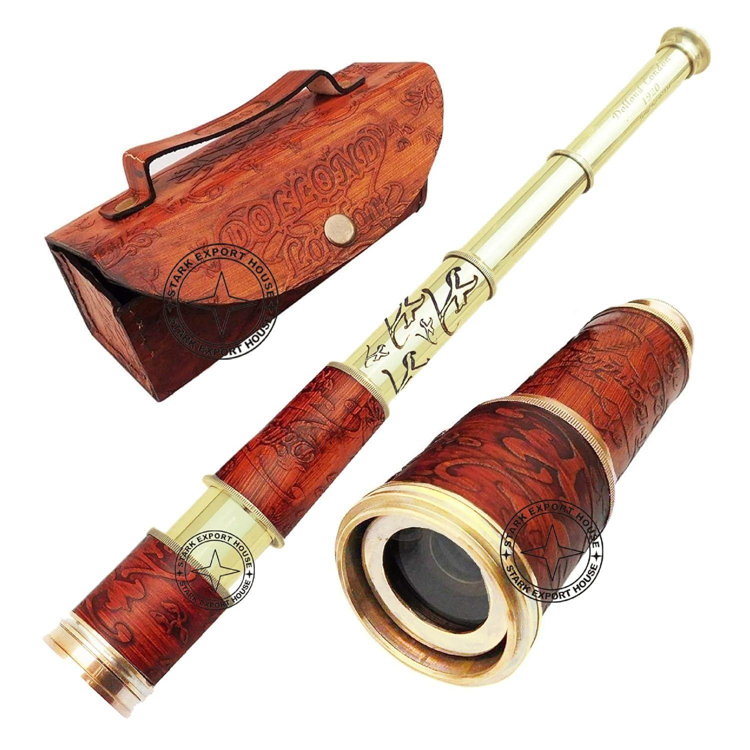 

Marine Handheld Spyglass Brass Telescope Binoculars 17.5-inch with Lather Box Best for Gift Item