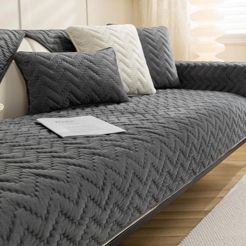 Роскошные короткие плюшевые нескользящие чехлы для диванов — фото 14