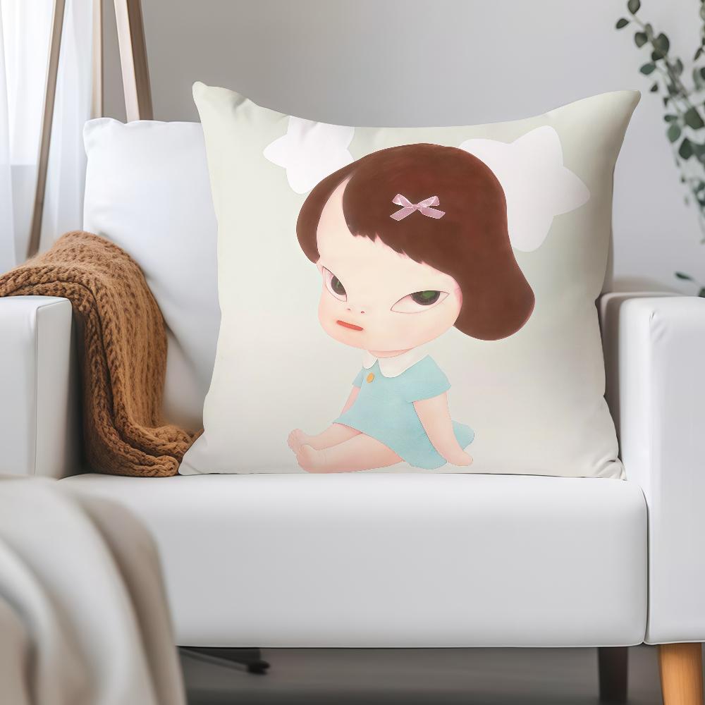 Art Y-Yoshitomo Nara Pillow Case Applicable Space For Guest Rooms Interiors Cars Office House Decoration