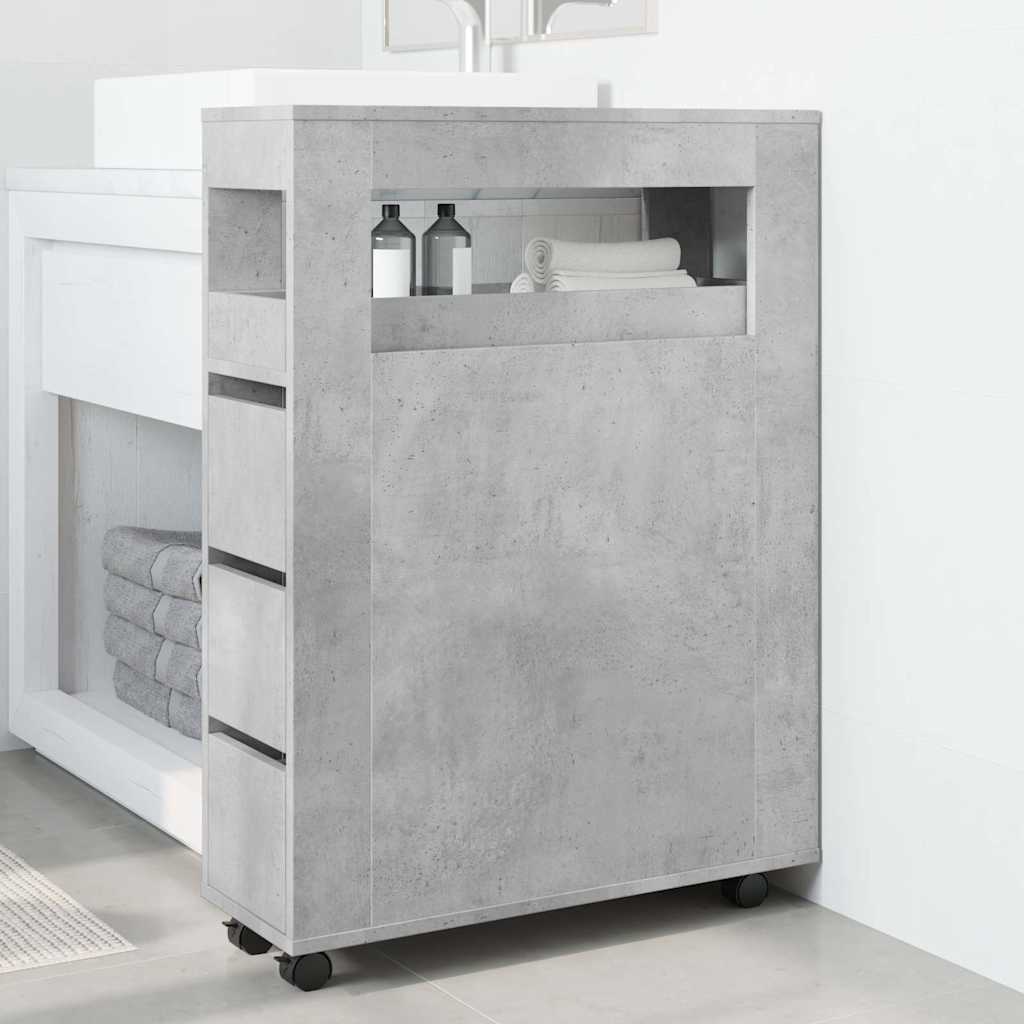 Narrow Bathroom Cabinet with Casters Concrete Grey Particleboard