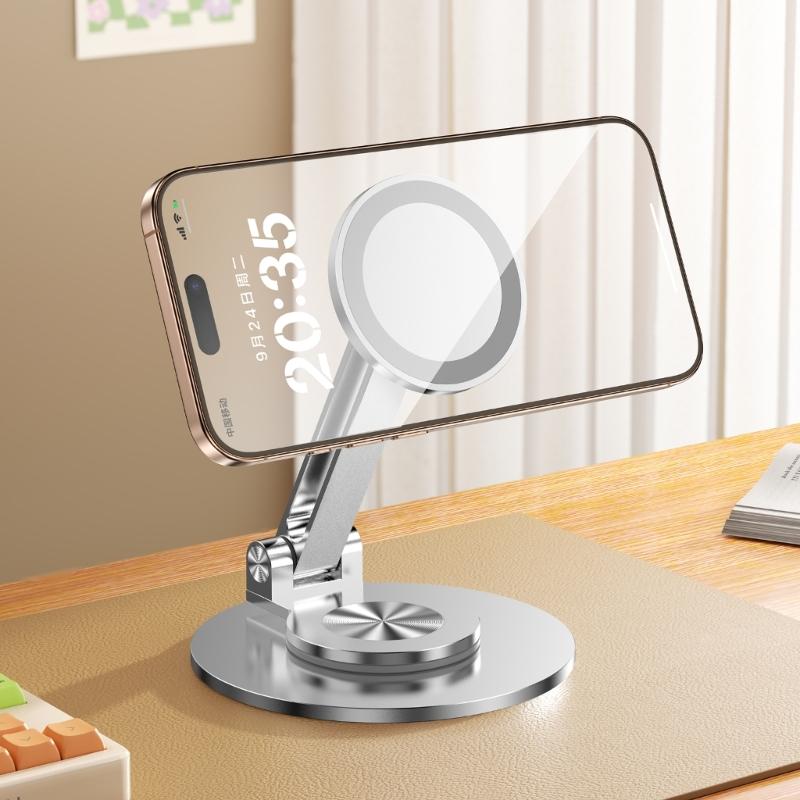 Portable Metal Phone Holder with Strong Magnetic Base 360 Rotate Adjustable Angle Travel Friendly for Mobile Devices