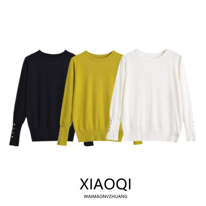 Fashion Style 2024 Autumn New Women's Clothing Easiest for Match Plain Stitch Basic round Neck Long Sleeves Knitwear 8851170