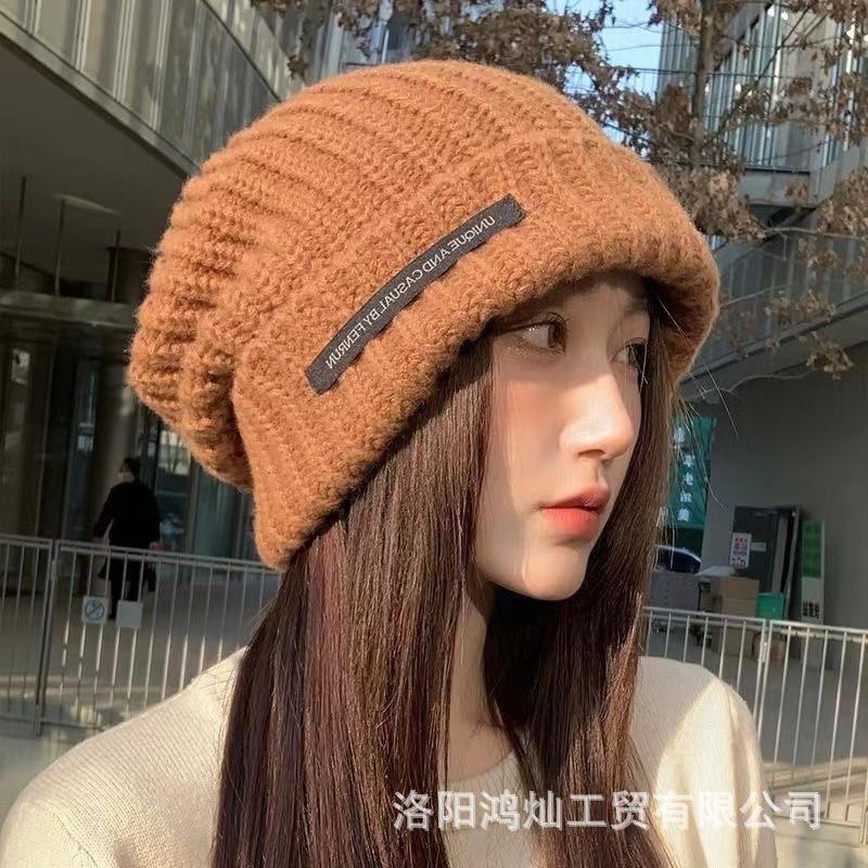 Knitted hat for women, warm in autumn and winter, thickened ear protectors, cute in winter, showing a small face, and fashionable wool hat.